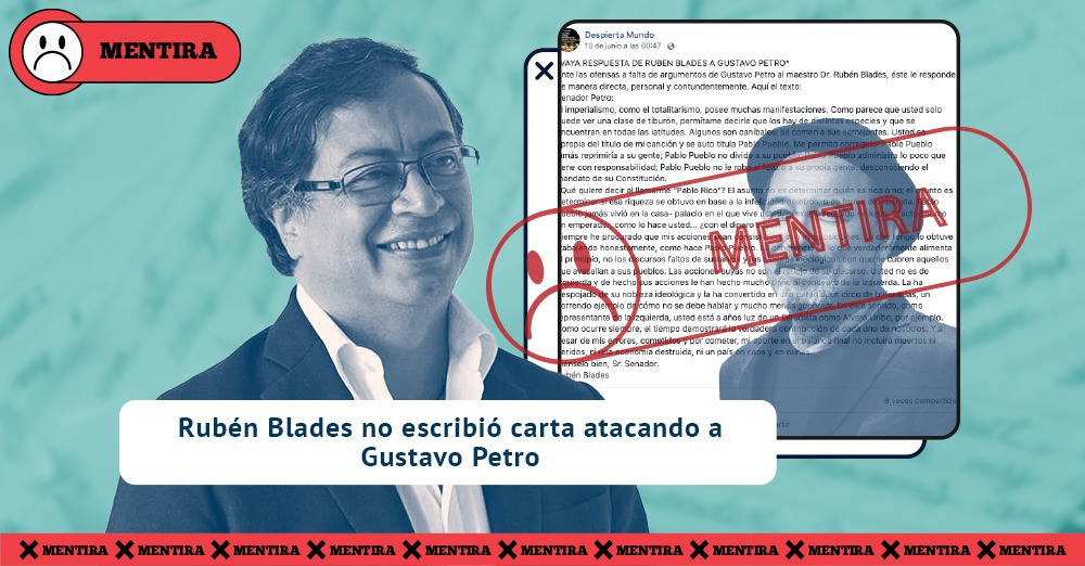 Rubén Blades no escribió carta contra Petro